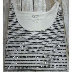 Zenergy By Chico's White Sleeveless Sequin Embellished Tank‎ Top size 2(U.S. 12)
